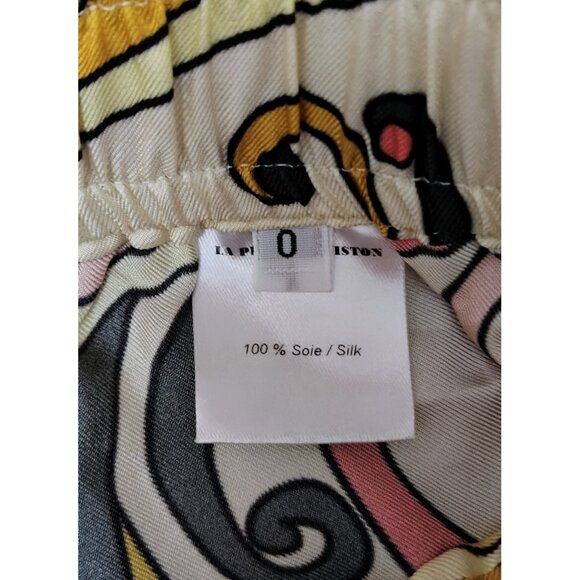 NWOT La Prestic Ouiston 100% Silk Paisely Print Pants Sz 0/S Beige/Pink Boho - Picture 7 of 9